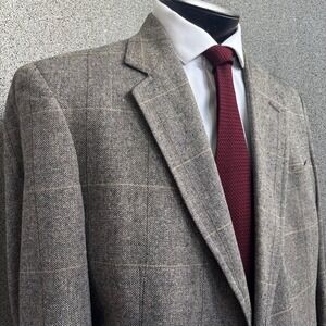 Jos. A.‎ Bank All Silk Blazer 42R Brown Herringbone Windowpane USA Academic